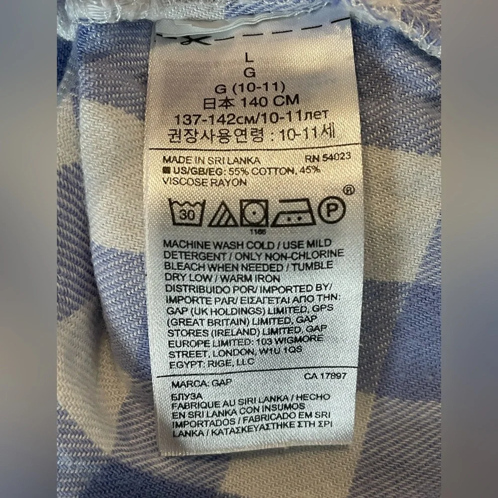 GAP Kid’s Light Blue and White Gingham Plaid Button Down Shirt Size L 10-11 yrs